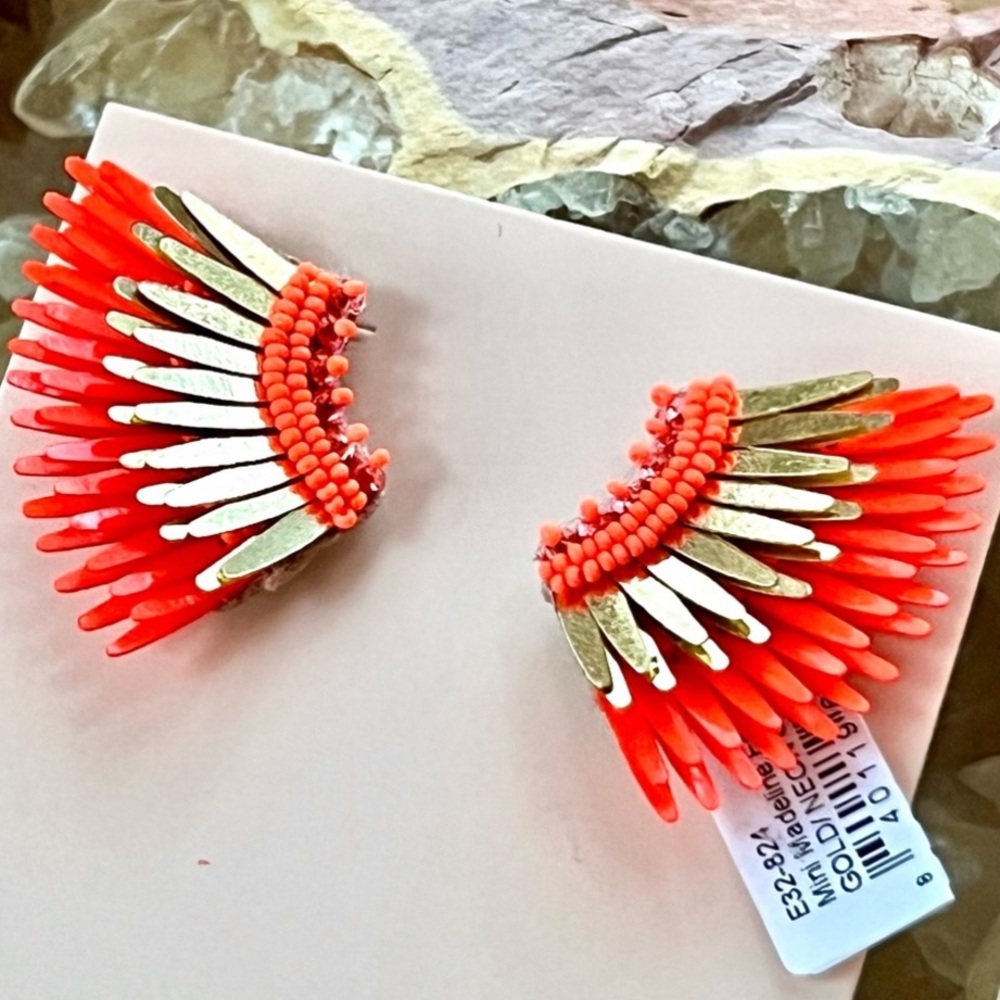NWT Mignonne Gavigan Mini Madeline Gold Neon Orange Earrings